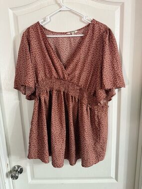 Hint Of Blush Women’s Mauve Floral Boho Top Sz L. AP-128